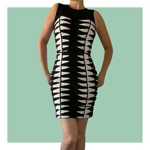 Adelyn Rae Thick Heavyweight Sleeveless Geometric Black & White Colorblock Dress